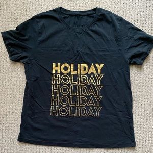 Brunette The Label tee with metallic ‘holiday’ lettering